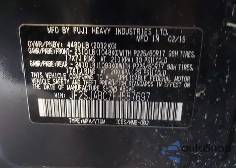 2015 Subaru Forester 2.5I z USA, uszkodzony, nr VIN JF2SJABC7FH587697